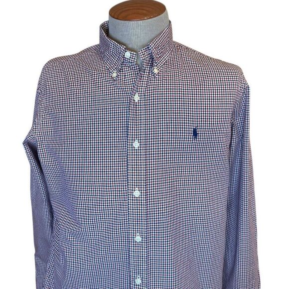 Ralph Lauren Men’s Classic Fit Button Down Shirt Sz. L Red/White/Blue Plaid - Picture 4 of 13